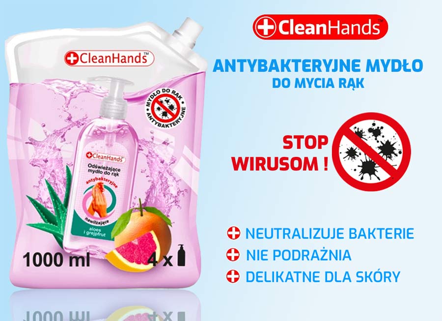 Mydło Antybakteryjne do Rąk CleanHands 1000ml 1L ALOES